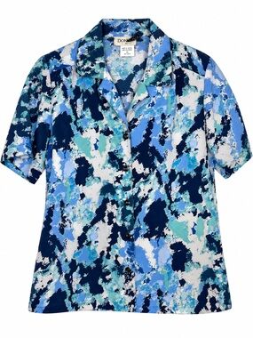 Vintage 90s Donnkenny Petite Abstract Print Button Front Blouse PS Shoulder Pads